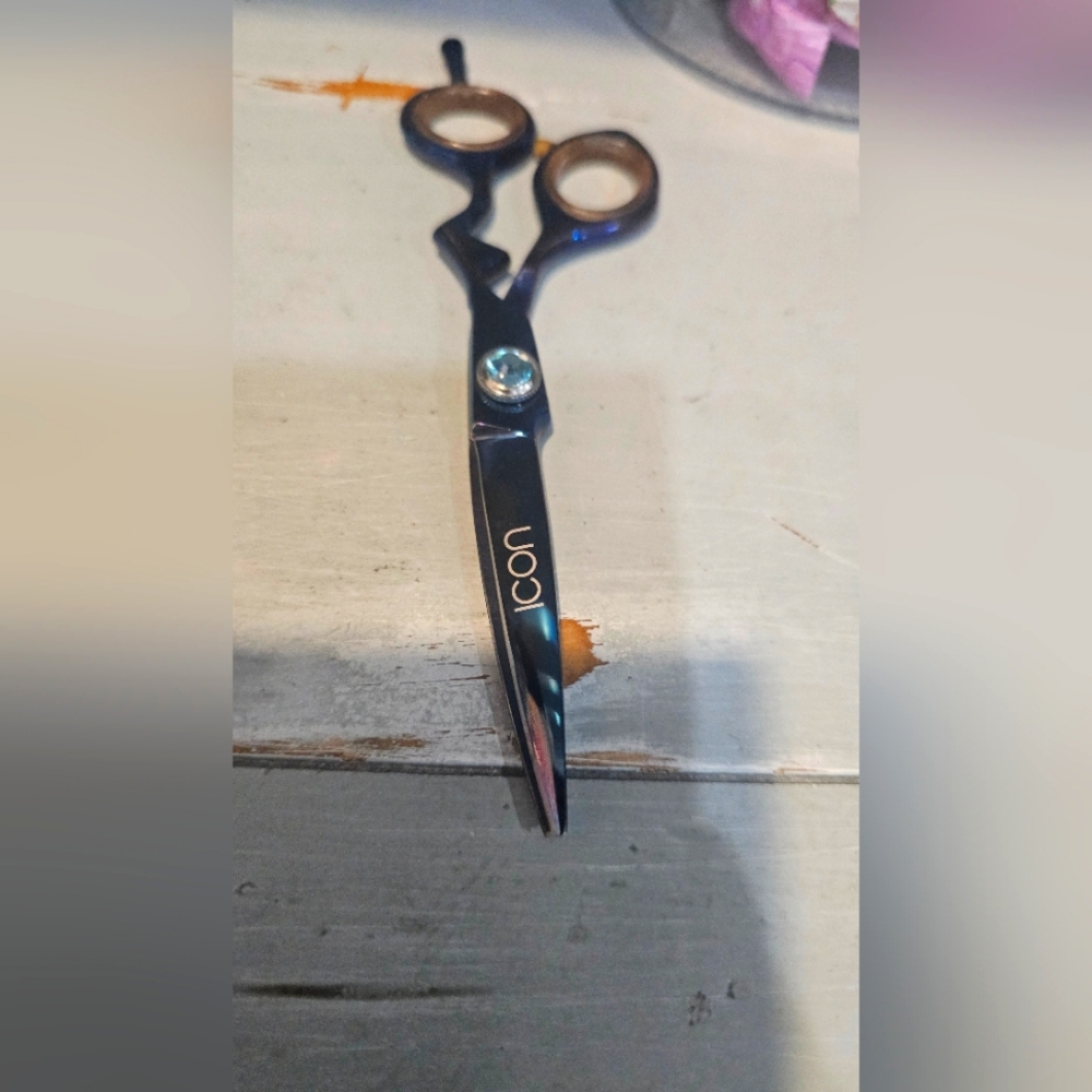 Icon Blue With Diamond Gem Hair Cutting Scissors 5.75" Handmade